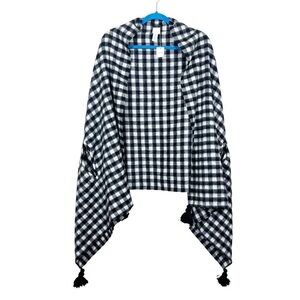 J.Crew Womens Wool Black White Checkered cape-scarf Tassels One Size NEW